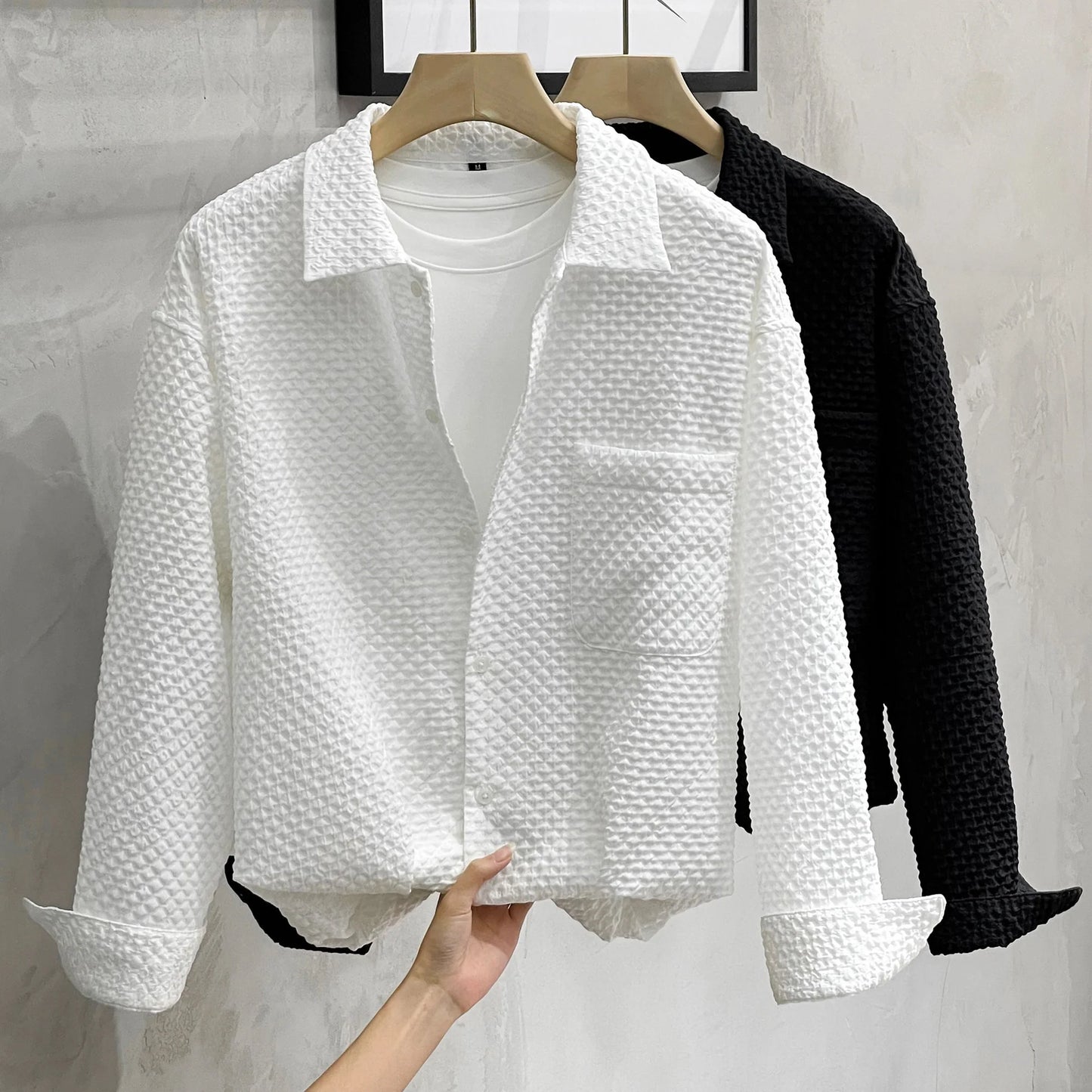 Imported Fabric Bubble Popcorn Plain Premium Cotton Shirts( WITH POCKET) | Choose Your Color